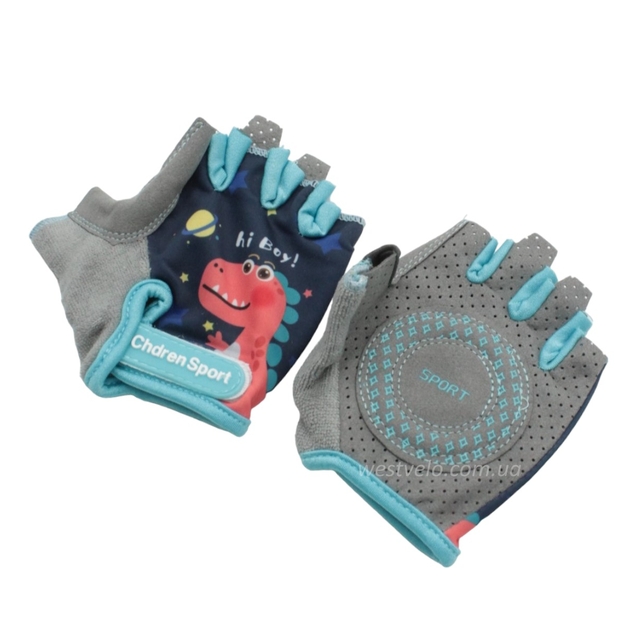 Рукавиці дитячі "S" cиньо-блакитні ДИНОЗАВРИК (375) фото westvelo.com