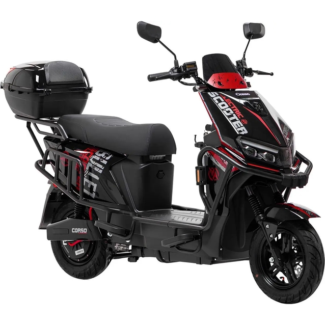 Електроскутер Corso «BULLET» BT-813216, двигун 2500W, акумулятор 72V/40Ah літій-залізо-фосфатний, чорно-червоний, колеса 12" фото westvelo.com