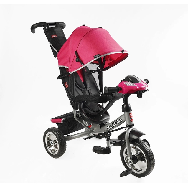 Дитячий велосипед 3-х колісний з батьківською ручкою, з дашком, колеса - EVA (піна) Best Trike 69-732 рожево-срібний, d=25см переднє, d=20см задні, фара музична, USB, Bluetooth фото westvelo.com