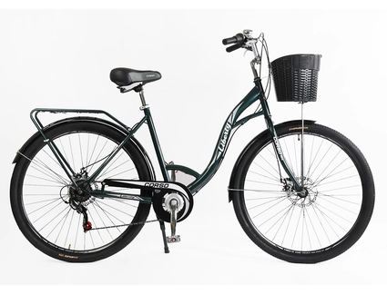 Міський велосипед 28 ST Corso «LIBERTY» LR-28193 сталь 20", (к-т SHIMANO) темно-зелений + кошик