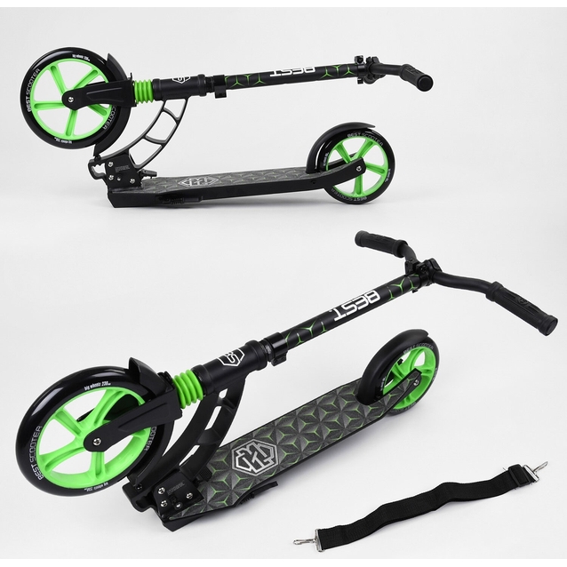 Самокат дитячий 2-х колісний, PU Best Scooter 62798 чорно-салатовий, колеса Ø230-180mm, 1 амортизатор фото westvelo.com