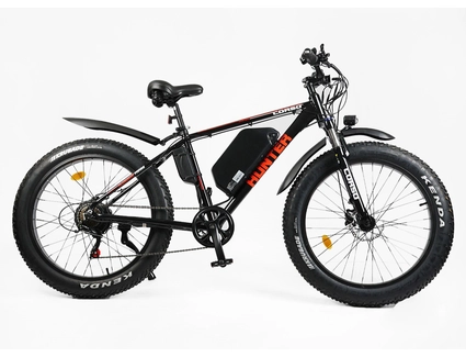 Електрофетбайк 26 AL Corso «HUNTER» HT-65108 алюміній 19", двигун 500W, акумулятор 48V 15Ah літієвий, (к-т SHIMANO) чорно-червоний