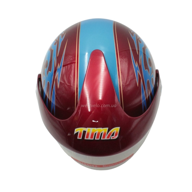 Мото шолом, відкритий (XS) TimA №208 червоно-блакитний, з дашком фото westvelo.com