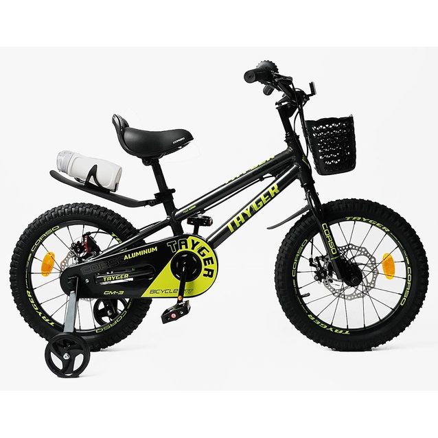 Дитячий велосипед 16 AL Corso «TAYGER»  TG-30211 алюмінієва рама, дискові гальма, чорно-жовтий фото westvelo.com