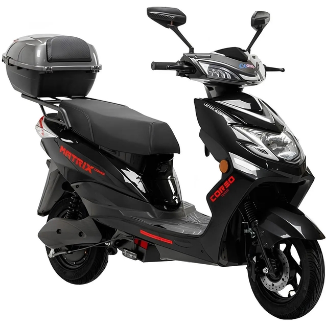 Електроскутер Corso «MATRIX» MT-802366 двигун 1200W, акумулятор 72V 25Ah графеновий, чорно-червоний, колеса 10" + 1 ящик. акум фото westvelo.com