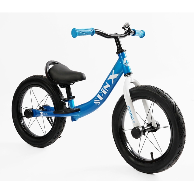 Велобіг 14 Corso надувні колеса, сталева рама «SPIN-X» PX-322-94 синій, підніжка, підставка для ніг, дзвіночок фото westvelo.com