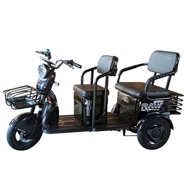 Трицикл Corso «RAW PRO» RL-491976, двигун 1200W, акумулятор 72V 24Ah літій-залізно-фосфатний, чорний + 1 ящик. акум, колеса 10" фото westvelo.com