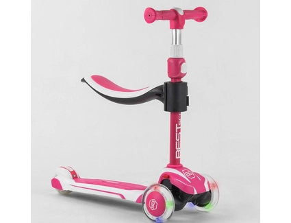 Самокат 2в1 Best Scooter JS-41008/63204 колеса PU 120х80mm зі світлом, сидіння, алюмінієве кермо, рожевий