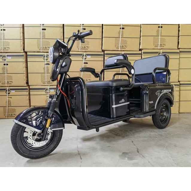 Трицикл «Consul» NL-947002, двигун 1200W, акумулятор 72V 23Ah графеновий, чорний + 1 ящик. акум, колеса 10" фото westvelo.com