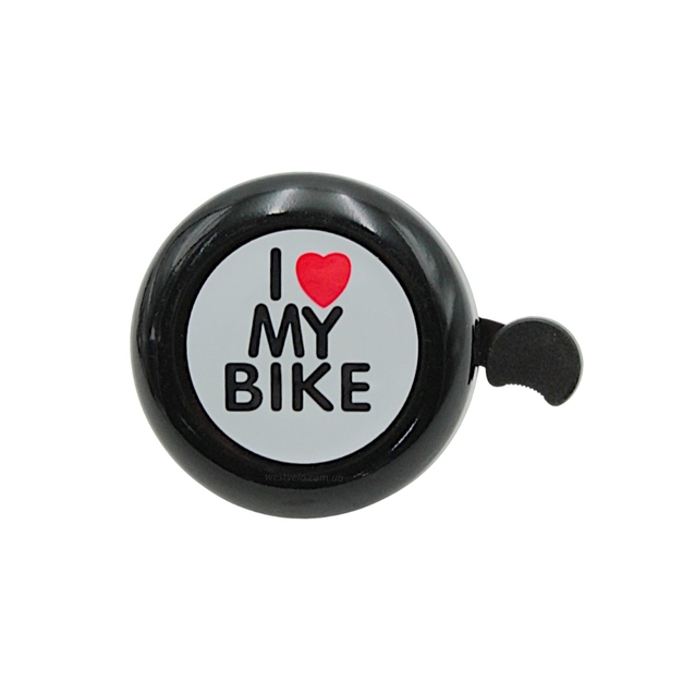 Дзвінок алюмінієвий «I LOVE MY BIKE» чорний фото westvelo.com