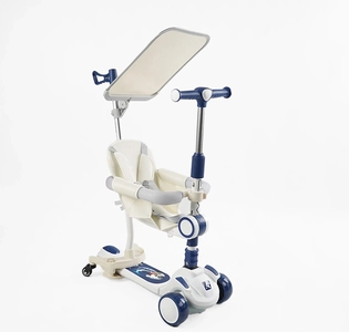 Самокат 5в1 Skyper FJ-59060, колеса PU125х40мм зі світлом, укр озвучування та підсвічування платформи, біло-синій