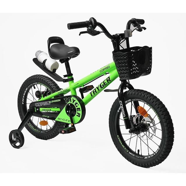 Дитячий велосипед 16 AL Corso «TAYGER»  TG-70411 алюмінієва рама, дискові гальма, салатовий фото westvelo.com