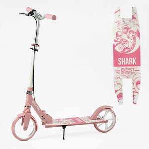 Самокат дитячий 2-х колісний, PU Best Scooter «SHARK» SH-41102 пудрово-білий, Ø200mm, з ручним гальмом, затискач керма, 1 амортизатор