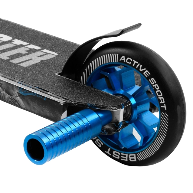 Самокат трюковий Best Scooter «SKULLS» BS-77566 чорно-синій, HIC-система, пеги, AL диск та дека, колеса PU Ø110mm, ширина керма - 60 см фото westvelo.com