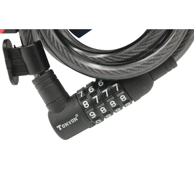 Замок TONYON 535 Ø12mm-1500mm змінний код, з кріпленням на раму фото westvelo.com