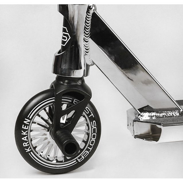 Самокат трюковий Best Scooter «KRAKEN» KR-82080 срібний, HIC-система, пеги, AL диск та дека, колеса PU Ø110mm, ширина керма - 58 см фото westvelo.com