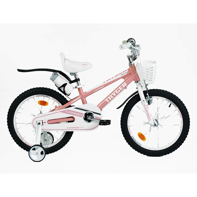 Дитячий велосипед 18 AL Corso «TAYGER» TG-60323 алюмінієва рама пудрово-білий, ручне гальмо, дод. колеса, дзвоник, бутилочка фото westvelo.com