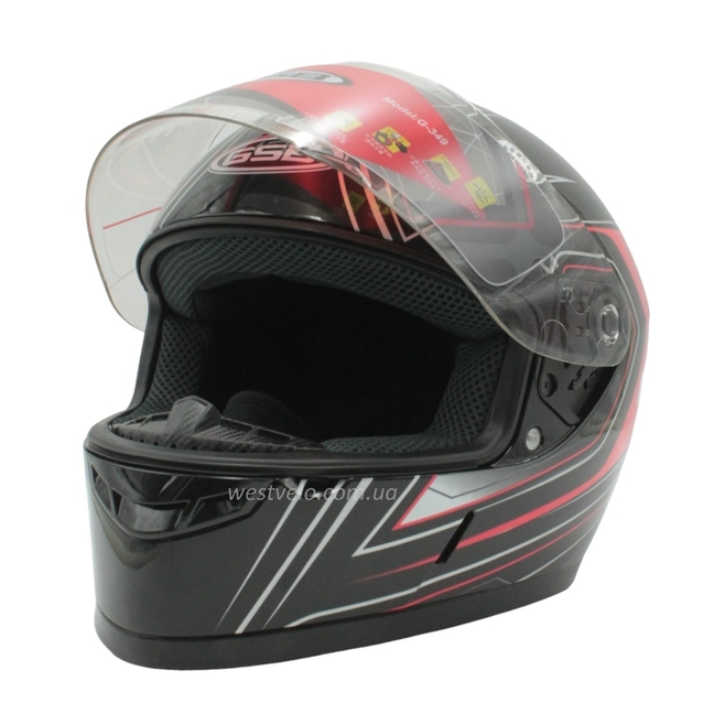 Мото шолом, закритий (M) "GSB" Інтеграл 349, чорно-червоний з коміром фото westvelo.com