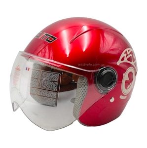 Мото шолом дитячий, відкритий RUITO Т68, червоний з біло-червоним малюнком