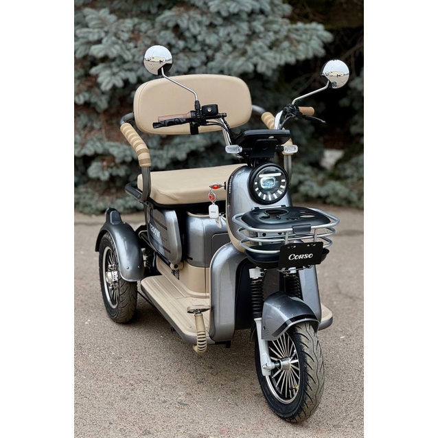 Трицикл Corso «POWER JET» JT-943078, двигун 1200W, акумулятор 72V 28Ah графеновий, сірий + 1 ящик. акум, колеса 10" фото westvelo.com