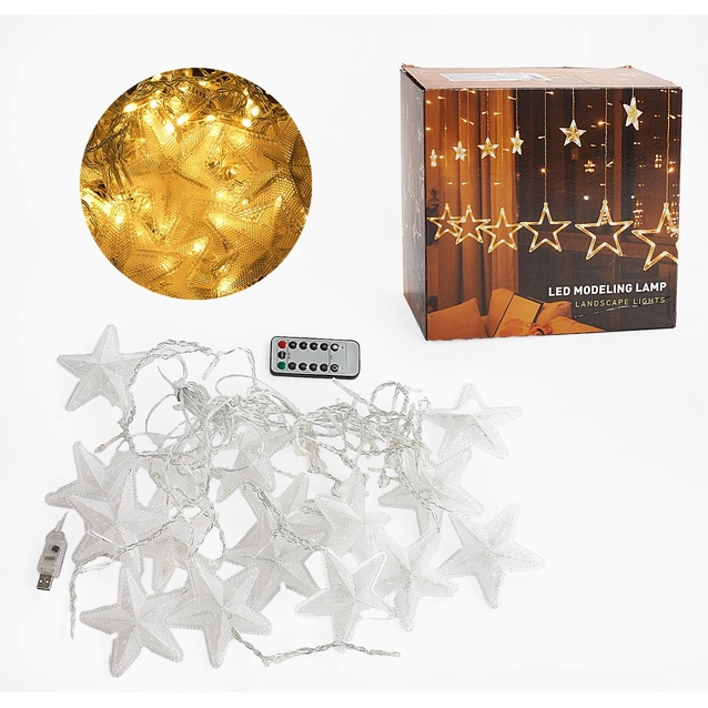 Гірлянда з пультом 5.7 м, «Зірки» жовте світло, від USB, 8 режимів, пульт дистанційного керування (C 61482-70 Y) фото westvelo.com