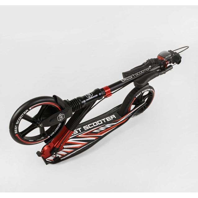 Самокат дитячий 2-х колісний, PU Best Scooter 10304 чорно-червоний, колеса Ø230-200mm, AL, 1 амортизатор передній, ФАРА, затискач керма