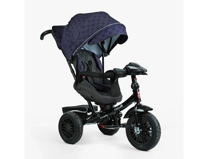 Дитячий велосипед 3-х колісний з батьківською ручкою, з дашком, надувні колеса Best Trike «PERFETTO» 8066/511-36 фіолетовий, поворотне сидіння, кошик, фара музична, USB, Bluetooth