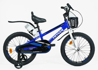 Дитячий велосипед 18 AL Corso «TAYGER» TG-40571 АЛЮМІНІЄВА рама синій, ручне гальмо, дод. колеса, дзвоник, бутилочка