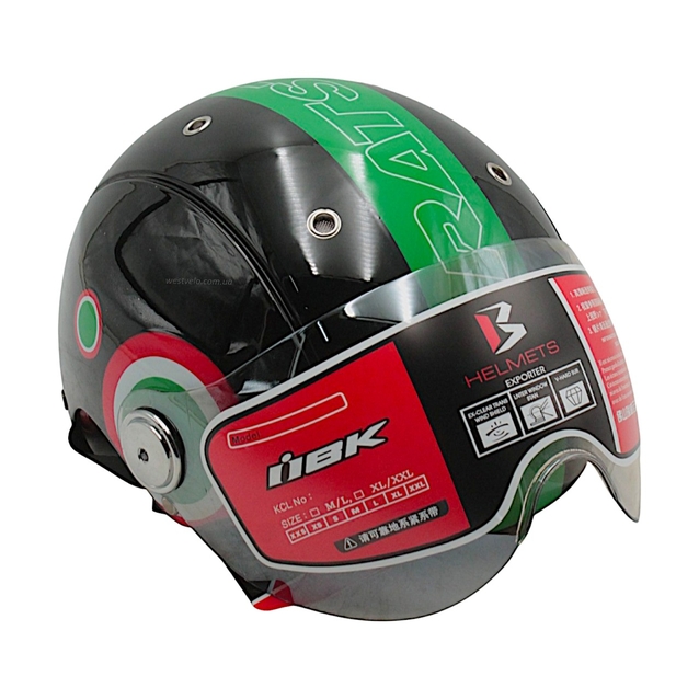 Мото шолом, відкритий (L) "IBK" 033, чорно-зелений фото westvelo.com