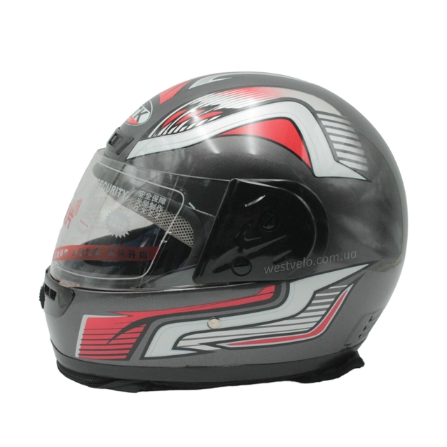 Мото шолом, закритий HTK-221,інтеграл, сірий глянець з червоно-сірим малюнком, з коміром фото westvelo.com