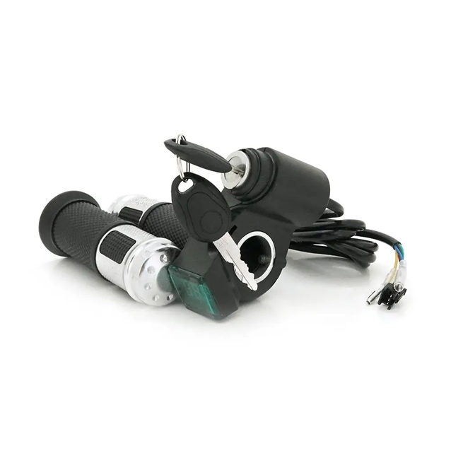 Ручка газу (акселератор) для електровелосипеда з ключем 12-72V+ вольтметр + гріпси (3 pin) фото westvelo.com