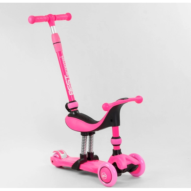 Самокат 3в1 Best Scooter 23180, колеса PU 120х80mm зі світлом, сидіння, амортизатори, батьківська ручка, рожевий фото westvelo.com