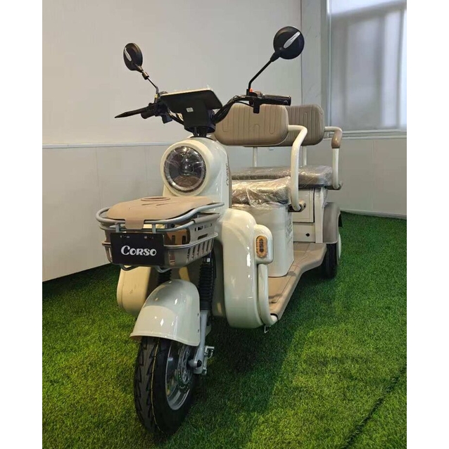 Трицикл Corso «TENSO» TG-652160, двигун 1500W, акумулятор 72V 32Ah графеновий, білий, + 1 ящик. акум, колеса 10" фото westvelo.com