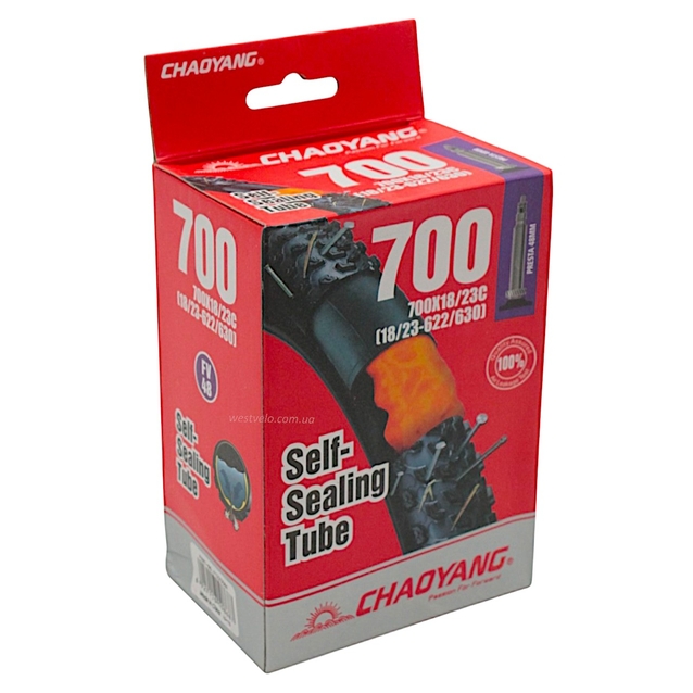 Камера турист 28 presta FV 48mm CHAOYANG (18-23) (18/23-622/630) самоклеюча (з антипрокольним гелем) фото westvelo.com