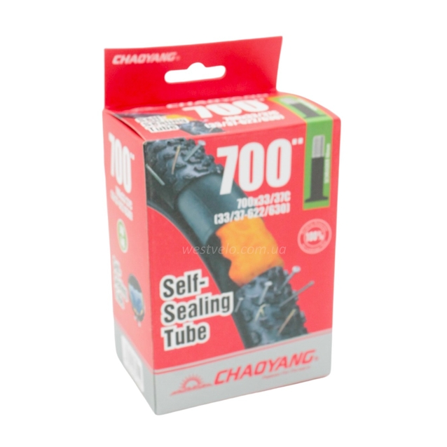 Камера турист 28. довгий ніпель AV 48mm CHAOYANG (33/37-622/630) самоклеюча (з антипрокольним гелем) фото westvelo.com