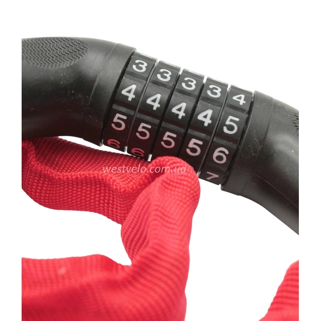 Замок на код змінний 5 цифр, ланц в чохлі 1000мм. MASJIE 162, червоний фото westvelo.com