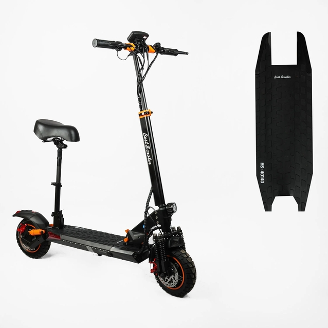 Електросамокат Best Scooter MS-40140 двигун 2х1200W, акумулятор літієвий 48V 17.5Ah з сидінням, складний, колеса 10, чорно-помаранчевий фото westvelo.com