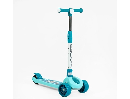 Самокат дитячий 3-х колісний, Skyper SL-2605 блакитно-бірюзовий, колеса PU Ø125mm зі світлом, музика та підсвічування платформи, складне кермо