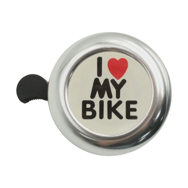 Дзвінок алюмінієвий «I LOVE MY BIKE» білий фото westvelo.com