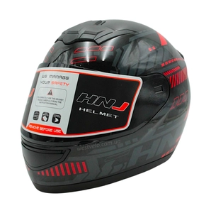 Мото шолом, закритий (L) HNJ TRON "1008-25" чорно-червоно сірий, глянцевий