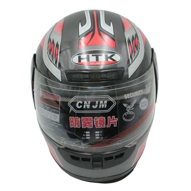 Мото шолом, закритий HTK-221,інтеграл, сірий глянець з червоно-сірим малюнком, з коміром фото westvelo.com
