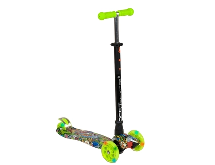 Самокат дитячий 3-х колісний, Best Scooter «MAXI» 2464 / 779-1391 жовтий-неон, колеса PU Ø120mm/80mm зі світлом, пластмасовий, трубка керма алюмінієва