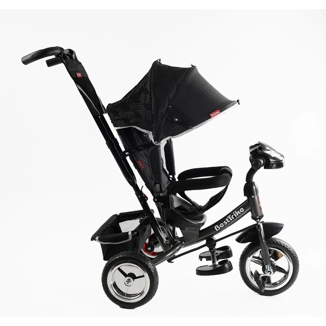 Дитячий велосипед 3-х колісний з батьківською ручкою, з дашком, колеса - EVA (піна) Best Trike 6588/62-403 чорний, d=25см переднє, d=20см задні, фара музична, USB, Bluetooth фото westvelo.com