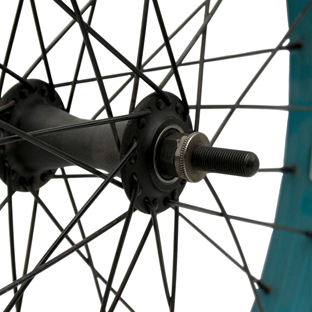 Колесо 20 перед BMX, обід 2-ний синій, STOLEN Revolver 10mm, втулка AL на промах 36H, чорна спиця фото westvelo.com