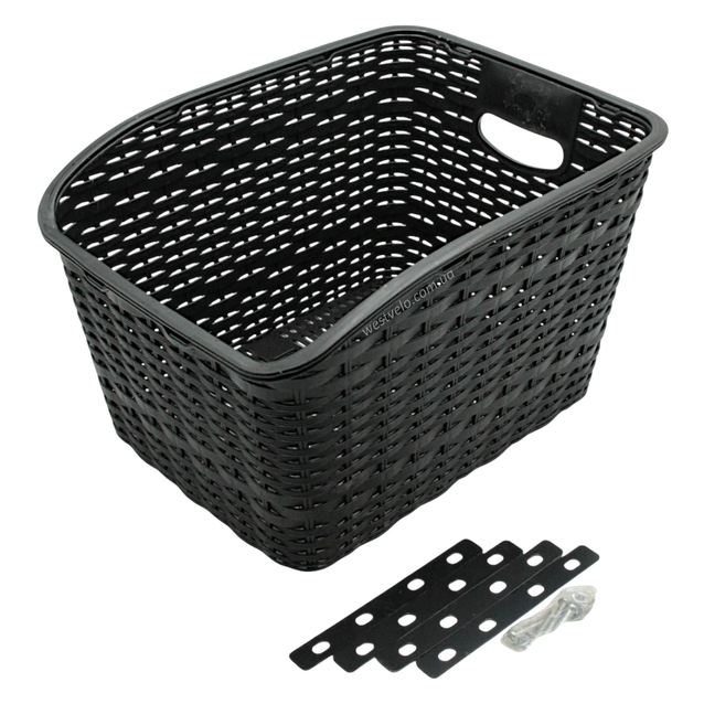 Кошик пластмасовий на багажник плетений чорний AFT-10 (410х320х240) фото westvelo.com