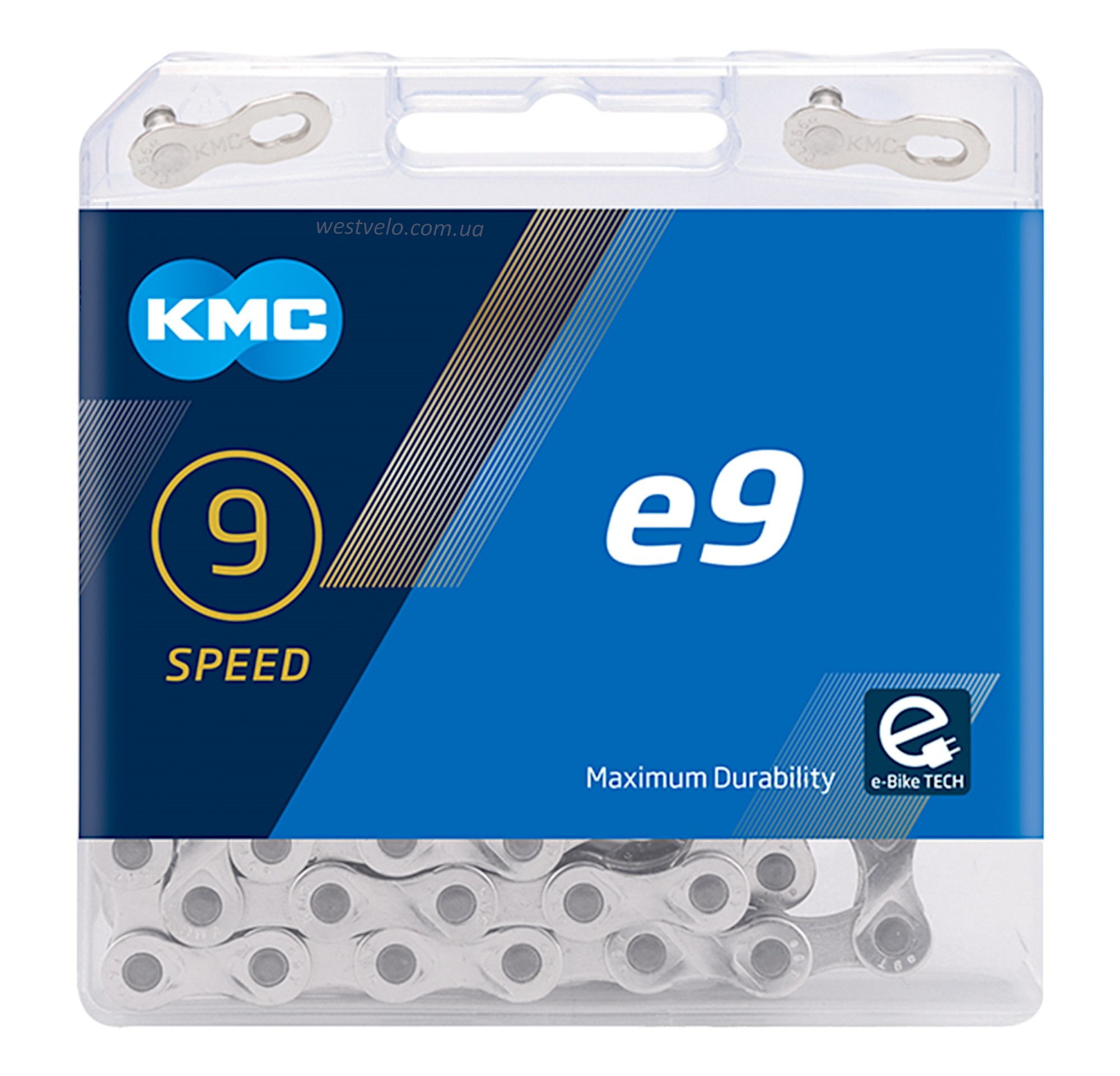 Купити Ланцюг спорт 9 передач KMC е9-Т нікель-сірий, (1/2x11